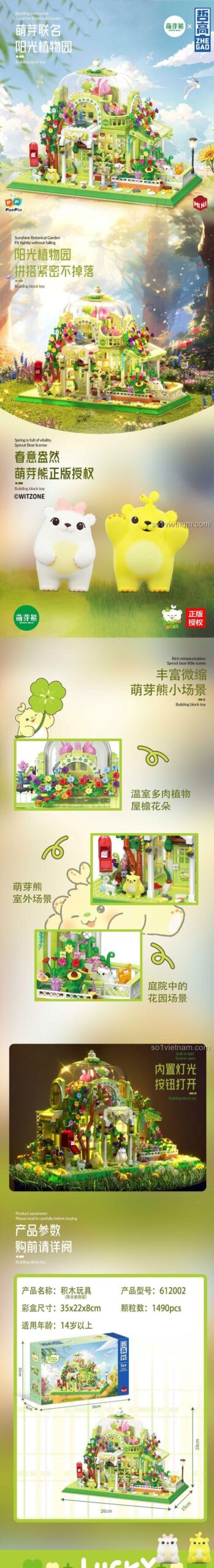 Review chi tiết mô hình ZHEGAO 612002 Vườn Thực Vật Nắng Mai, 1490 mảnh, có đèn LED, đồ chơi sáng tạo, quà tặng ý nghĩa cho bé gái 14 tuổi.