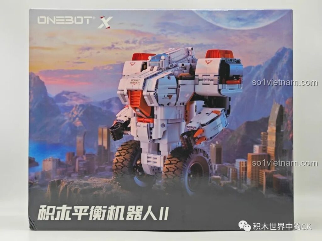 Hộp sản phẩm của bộ lắp ráp ONEBOT OBJQR72AIQI Robot 2 Bánh Tự Cân Bằng, thiết kế hoành tráng cho bé trai 14 tuổi.