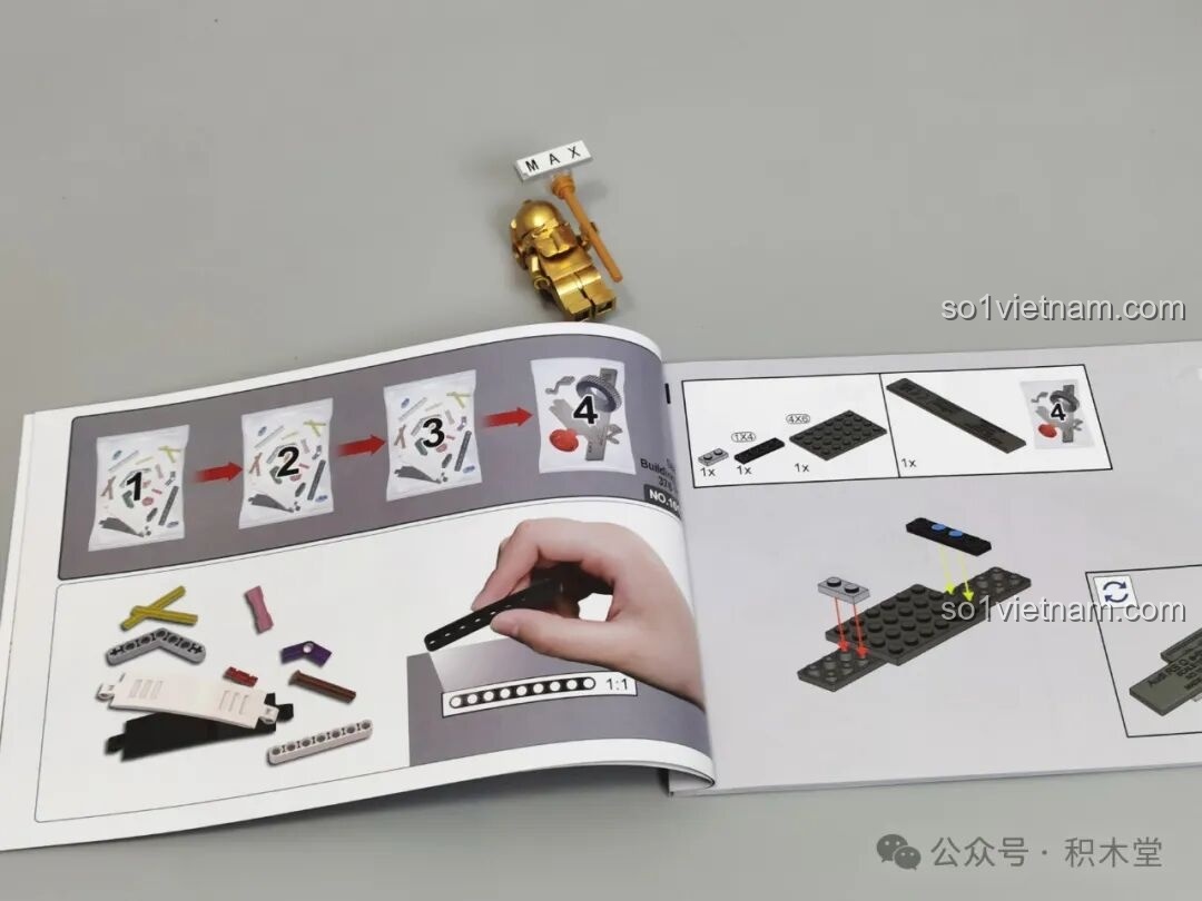 Trang hướng dẫn lắp ráp RASTAR 10120 Audi RS Q e-tron E2 với các bước minh họa rõ ràng và phân loại túi mảnh ghép.