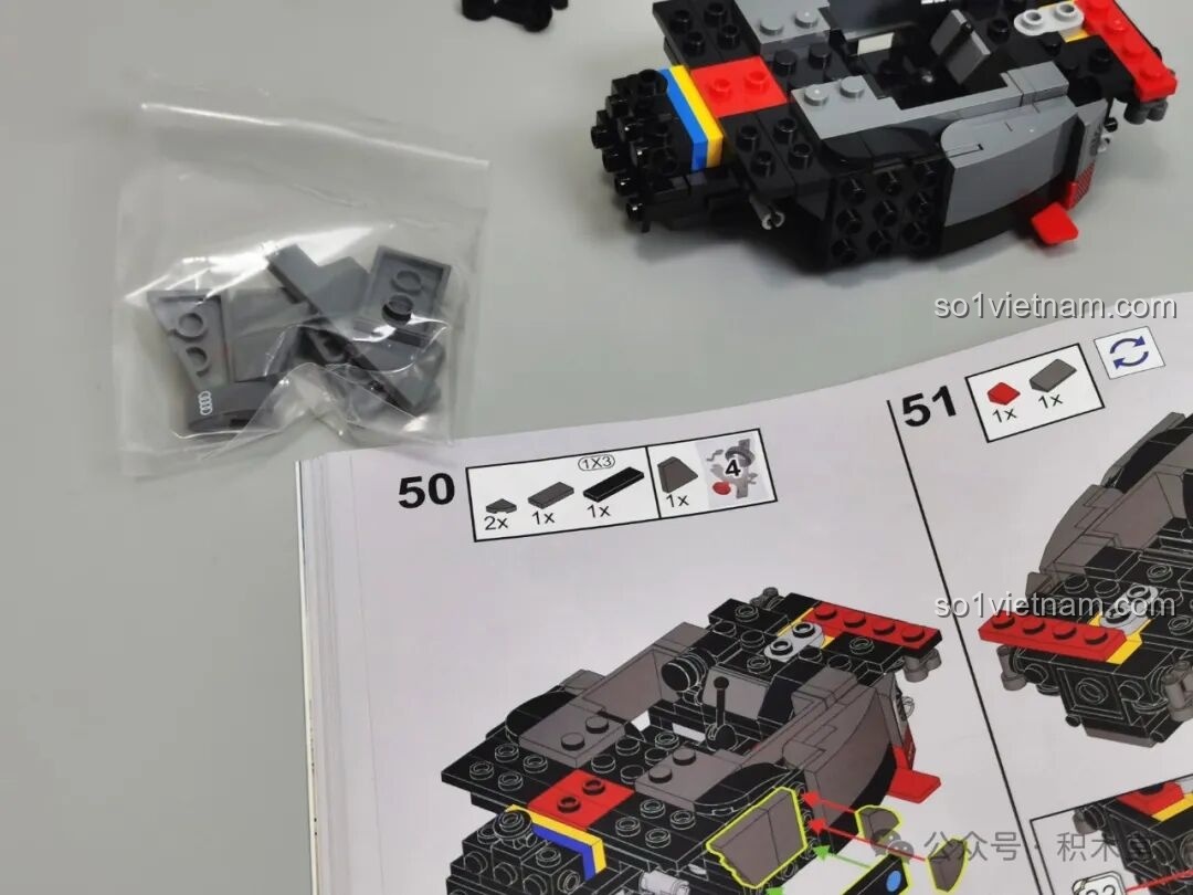 Chi tiết hướng dẫn lắp ráp RASTAR 10120 Audi RS Q e-tron E2, hiển thị các mảnh ghép cần thiết cho bước 50.