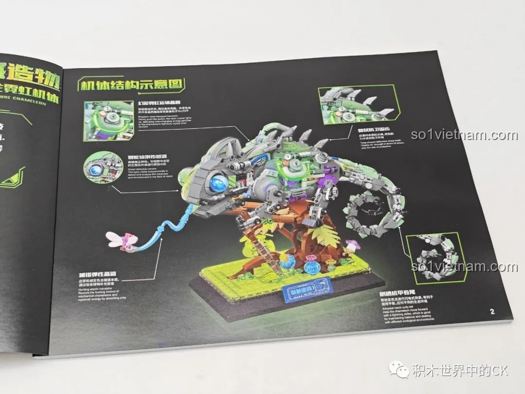 Sơ đồ cấu trúc mô hình Biến Thể Cơ Khí Tắc Kè Hoa Neon TC2101 chi tiết trong sách hướng dẫn.
