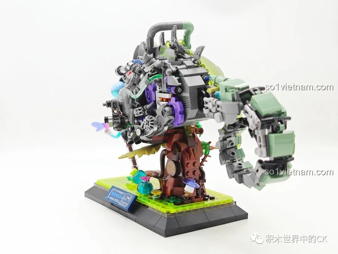 Mô hình TOP TOY TC2101 Biến Thể Cơ Khí Tắc Kè Hoa Neon từ góc nhìn phía sau, nổi bật phần đuôi.