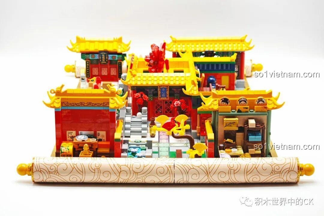 Cận cảnh giường ngủ thứ hai trong bộ lắp ghép Mô hình Cung điện Chân Hoàn Truyện 8001.