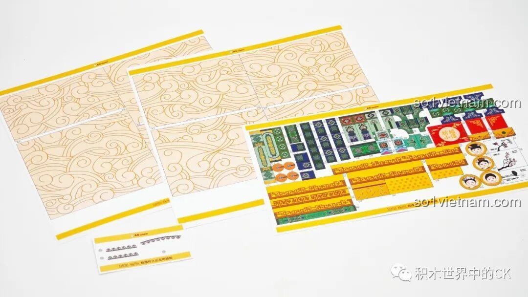 Các tấm decal và chi tiết trang trí cho bộ lắp ghép xếp hình Chân Hoàn Truyện 518001.