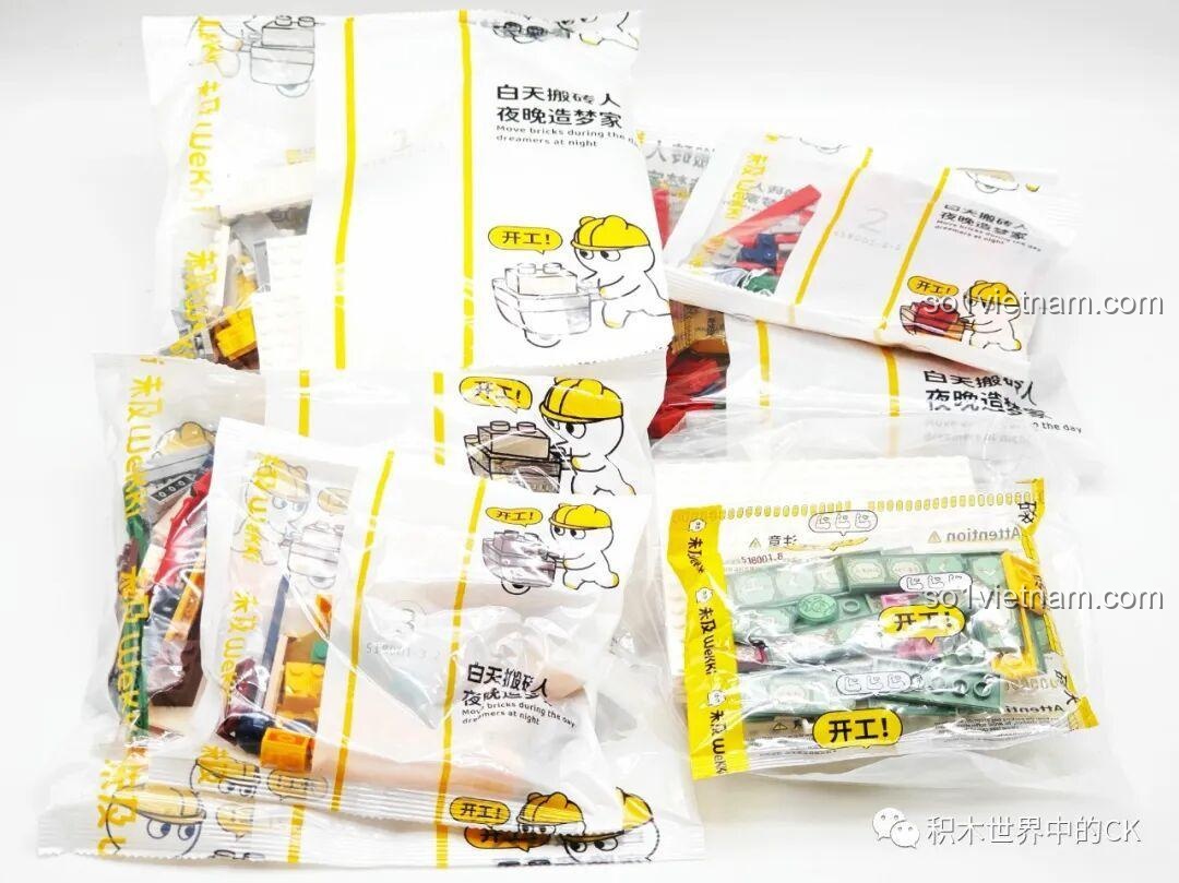 Các túi mảnh ghép được phân loại và đánh số của bộ đồ chơi Wekki 518001 giá hời.