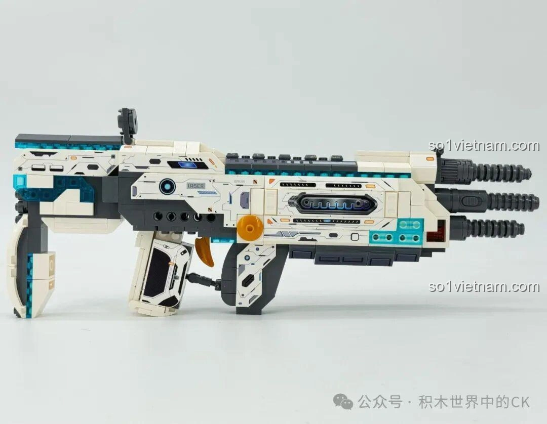 ZHEGAO 918019 Súng trường điện từ Bạch Dương nhìn từ trên xuống, tổng quan thiết kế và các chi tiết trên thân súng.