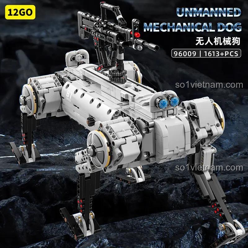Robot chó máy không người lái 12GO 96009 với súng đồ chơi, bộ lắp ghép 1613 mảnh, đồ chơi mô hình robot chiến đấu, đồ chơi giáo dục cho bé trai 6 tuổi
