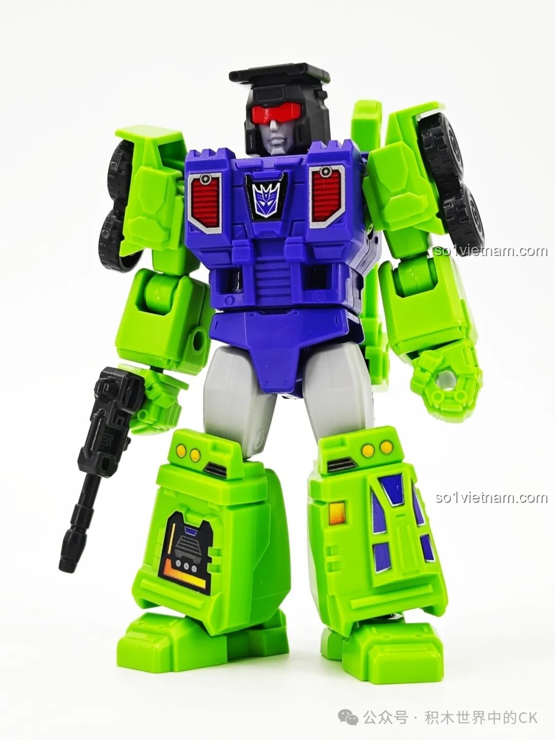 Mô hình robot Hook từ bộ lắp ghép BLOKEES 71104 Transformers Galaxy Version 4th Wave, với màu xanh lá và tím đặc trưng.
