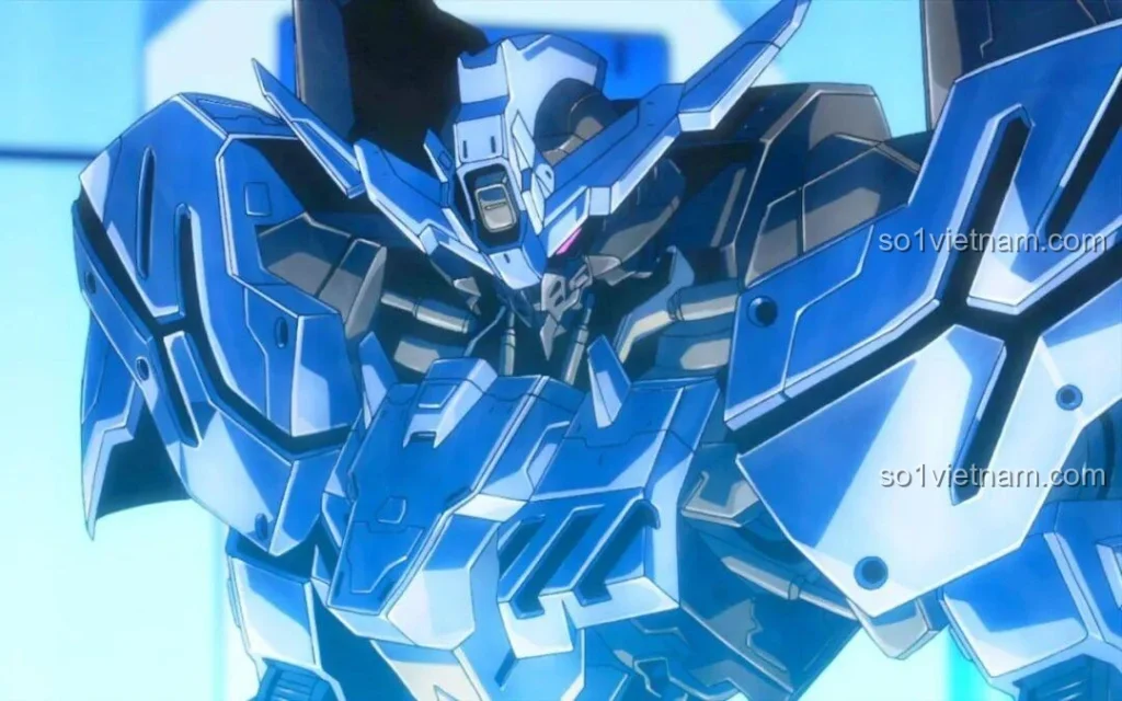 Hình ảnh minh họa Robot Vidar Iron-Blooded JIESTAR 58145 trong anime, thể hiện vẻ ngoài mạnh mẽ và chi tiết của mô hình Mecha.