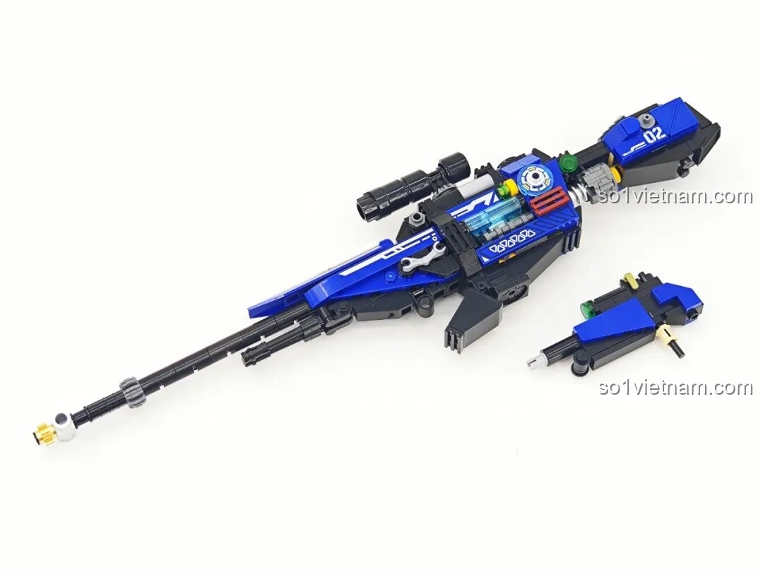 Robot Xạ Thủ Thần Súng Keeppley 23102 trong tư thế bắn nằm, súng bắn tỉa khổng lồ.