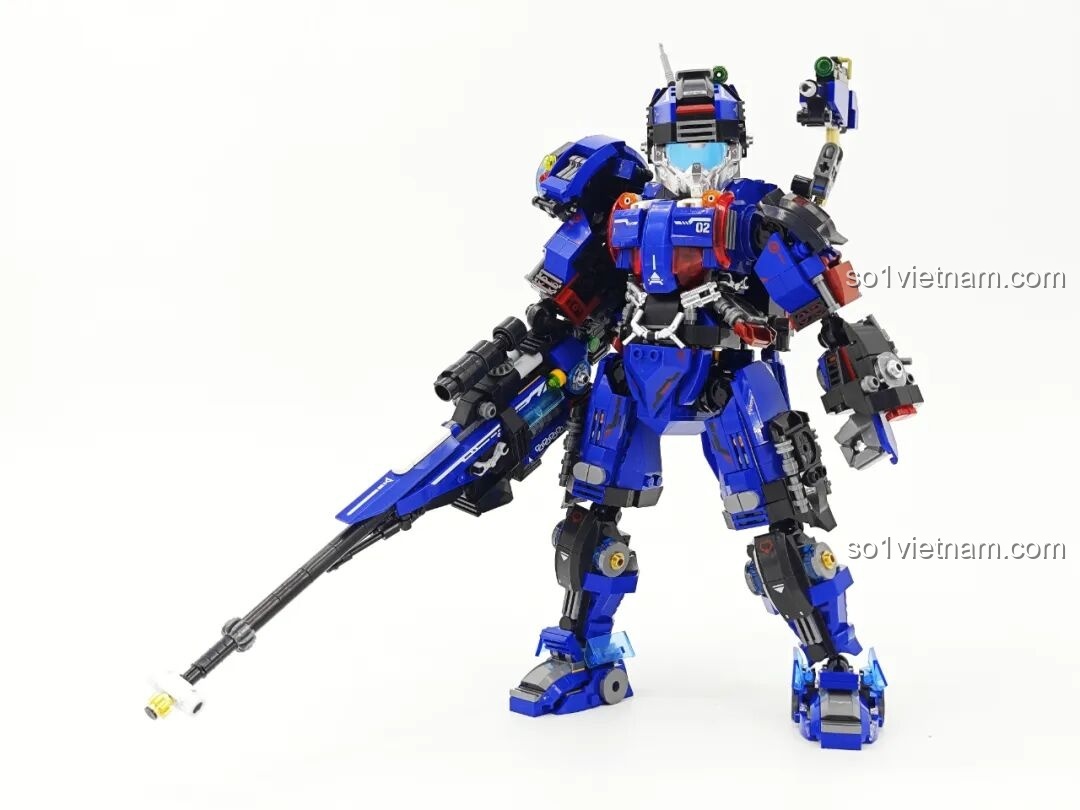 Robot Xạ Thủ Thần Súng Keeppley 23102 trong tư thế bắn nằm, súng bắn tỉa khổng lồ.
