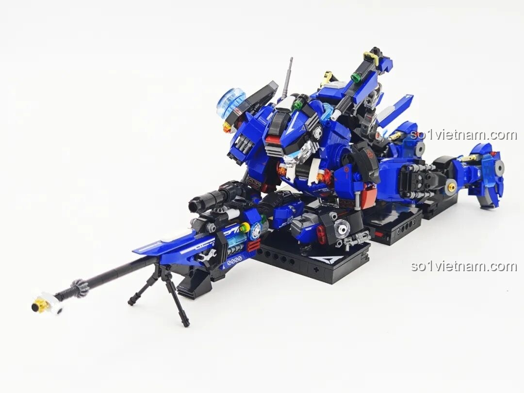Robot Xạ Thủ Thần Súng Keeppley 23102 trong tư thế bắn nằm, súng bắn tỉa khổng lồ.