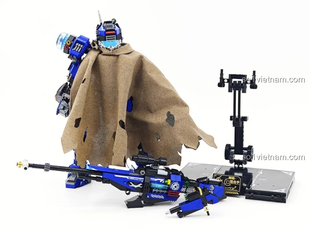 Robot Xạ Thủ Thần Súng Keeppley 23102 trong tư thế bắn nằm, súng bắn tỉa khổng lồ.