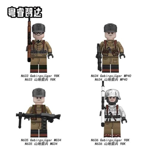 Bộ đồ chơi Lính Bộ Binh Sơn Cước Đức Quốc Xã Ruizhi N634, bộ 4 minifigure lính Đức Thế Chiến II cho bé trai 8 tuổi, giá tốt.