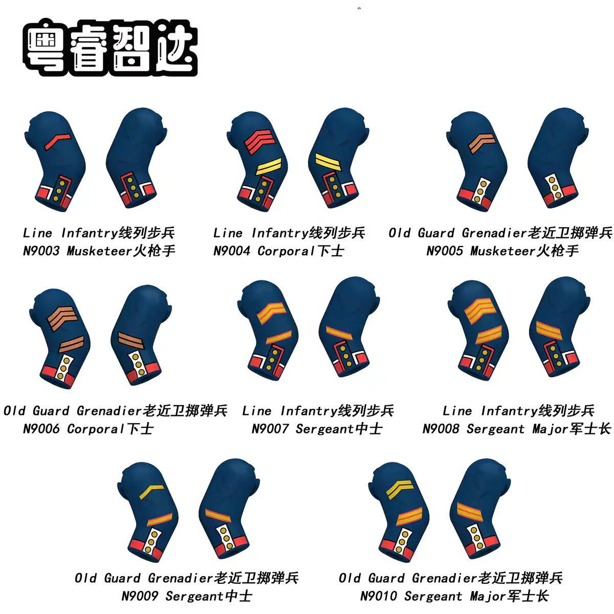 Bộ đồ chơi Cánh Tay Lính Bộ Binh Hạ Sĩ Pháp RuiZhi N9004 chi tiết cao, phụ kiện lính Pháp thời Napoleon giá tốt cho bé trai 6 tuổi.