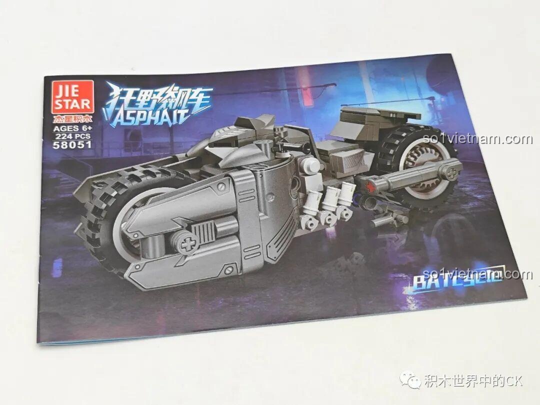 Sách hướng dẫn lắp ráp chi tiết của bộ xếp hình Xe máy Người Dơi cho con trai trên 6 tuổi, mã 58051.