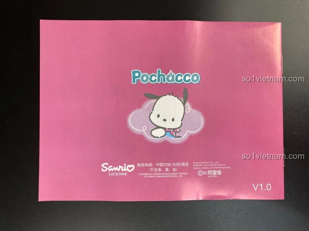 Mặt sau sách hướng dẫn Keeppley Pochacco cupcake với hình ảnh nhân vật Pochacco.