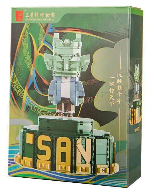 Hộp sản phẩm bộ lắp ghép Mặt nạ đồng Sanxingdui 16195, đồ chơi mô hình Cổ vật Sanxingdui cho bé trai và bé gái từ 6 tuổi, giá rẻ.