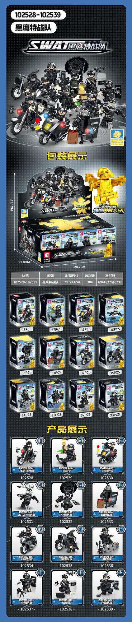 Hộp sản phẩm SEMBO 102528-102539 SWAT Đội Đặc Nhiệm Hắc Ưng