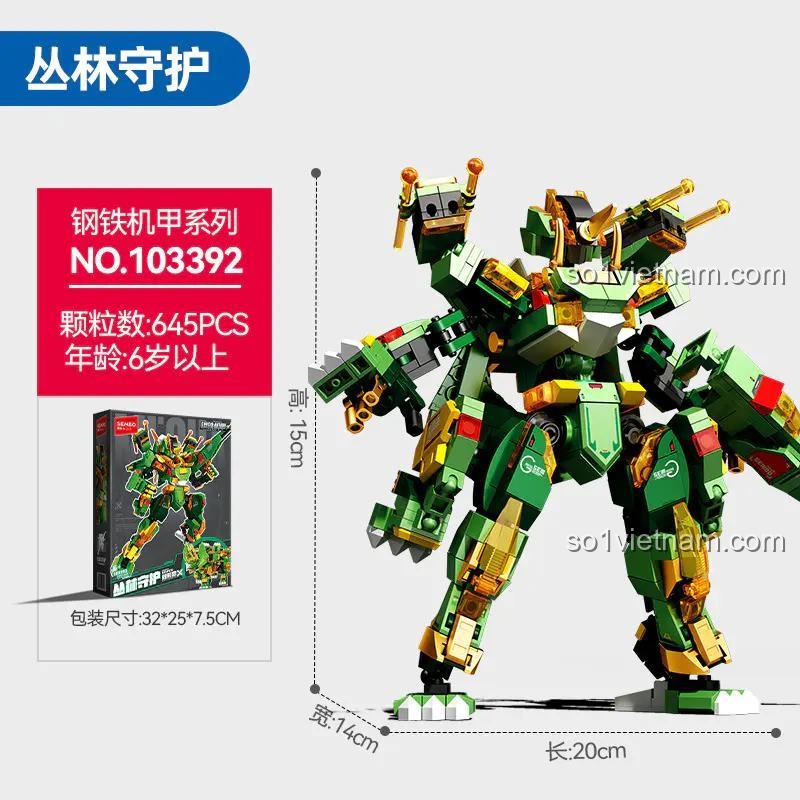 Kích thước hộp và mô hình SEMBO 103392 Biến hình Khủng long Mecha - Đồ chơi lắp ghép