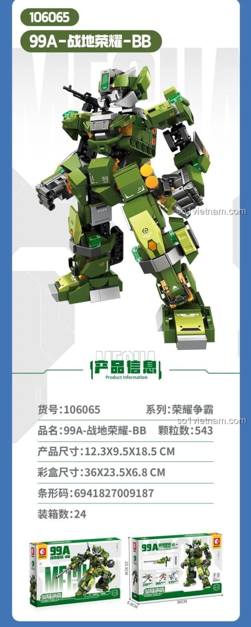 Hộp đựng SEMBO 106065 Robot chiến đấu 99A BB - Bộ lắp ghép 543 mảnh cho bé trai 6 tuổi