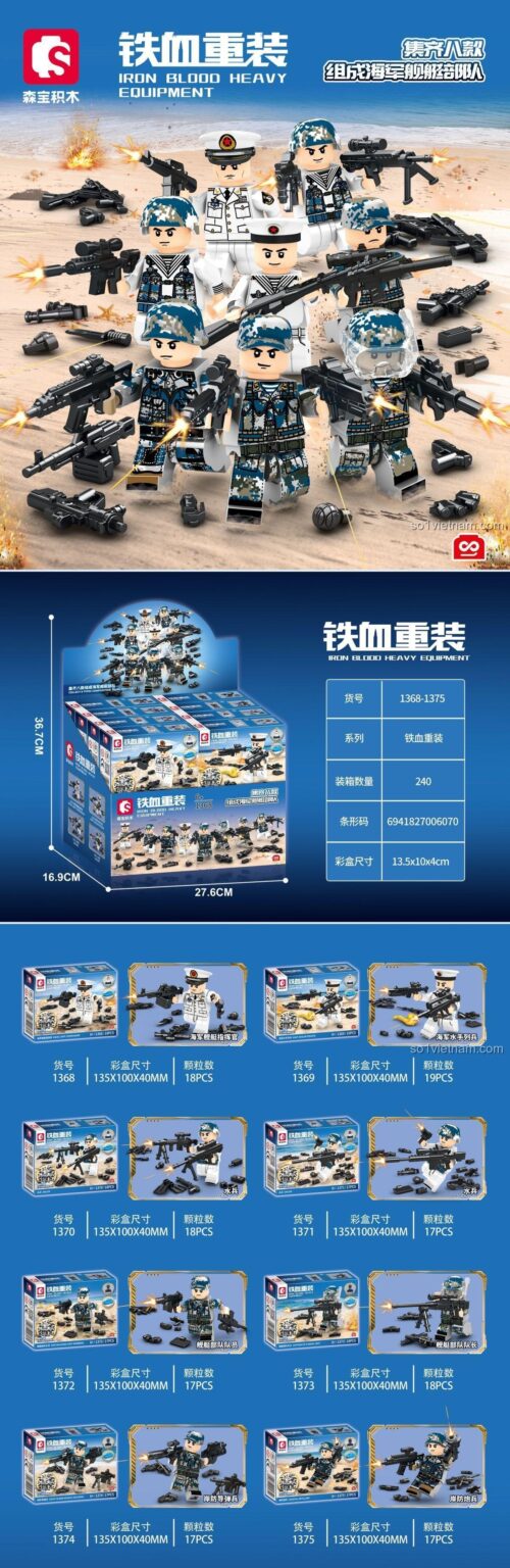 SEMBO 1371 Hải quân Tàu chiến Bộ đồ chơi lắp ráp 8 mô hình tàu chiến khác nhau cho bé trai 6 tuổi