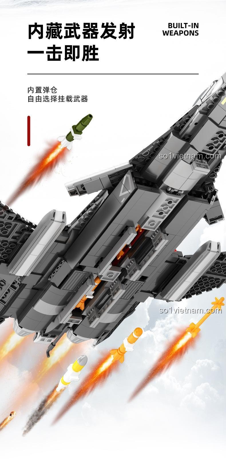 SEMBO 202192 Máy bay chiến đấu đa năng thế hệ mới, bộ đồ chơi máy bay chiến đấu, đồ chơi xây dựng máy bay quân sự, đồ chơi lắp ghép máy bay chiến đấu thế hệ mới có thể bắn đạn nhựa