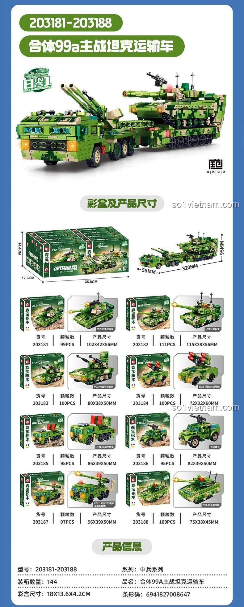 SEMBO 203188 Xe Tăng Chủ Lực 99A và Xe Vận Tải, bộ lắp ghép chi tiết, đồ chơi xây dựng xe tăng quân sự cho bé trai 6 tuổi, giá tốt, chất lượng cao