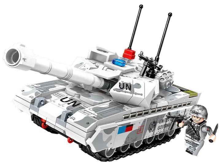 SEMBO 203190 Xe tăng chiến đấu chủ lực Leopard 2A7 mô hình lắp ráp, đồ chơi xây dựng cho bé trai 6 tuổi, 345 mảnh ghép, màu trắng xám, có minifigure