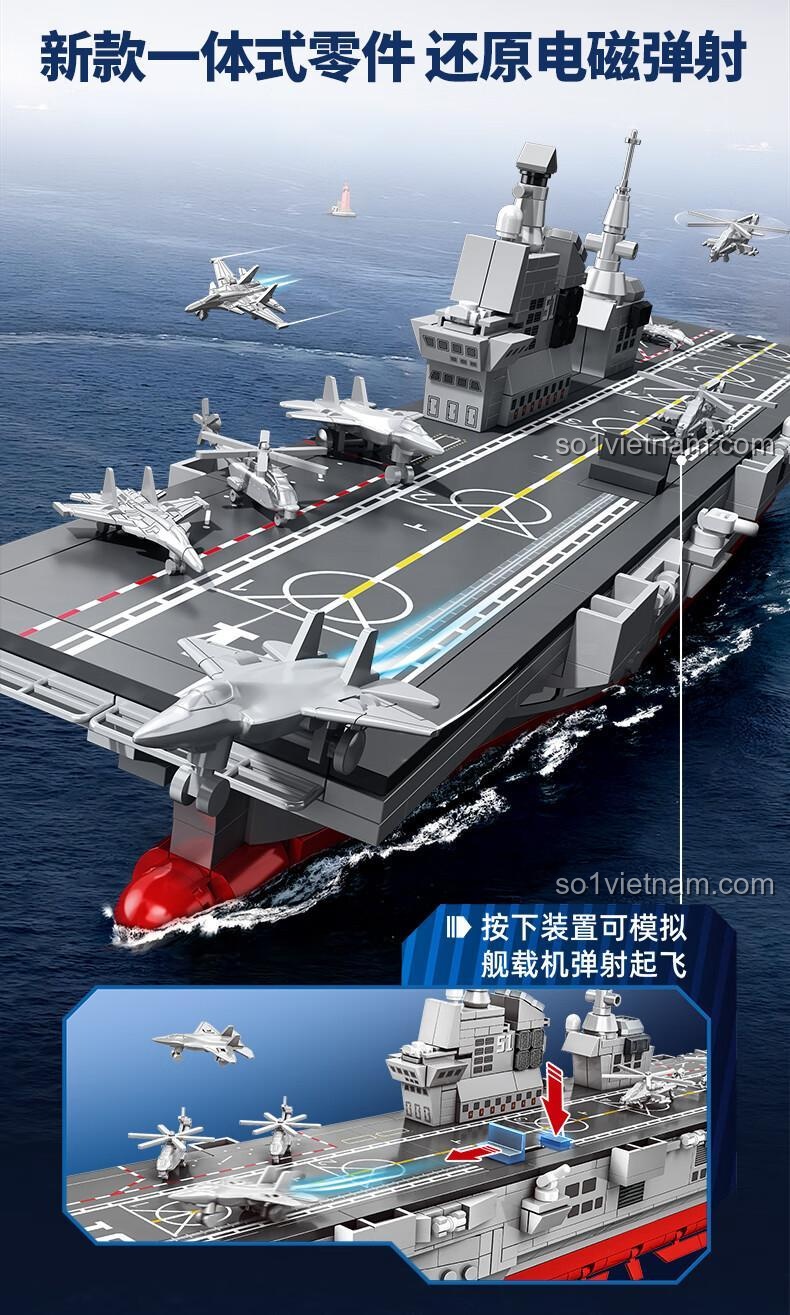 SEMBO 208132 Tàu tấn công đổ bộ Type 076 đi kèm giá đỡ, 843 mảnh, đồ chơi xây dựng cho bé trai 6 tuổi