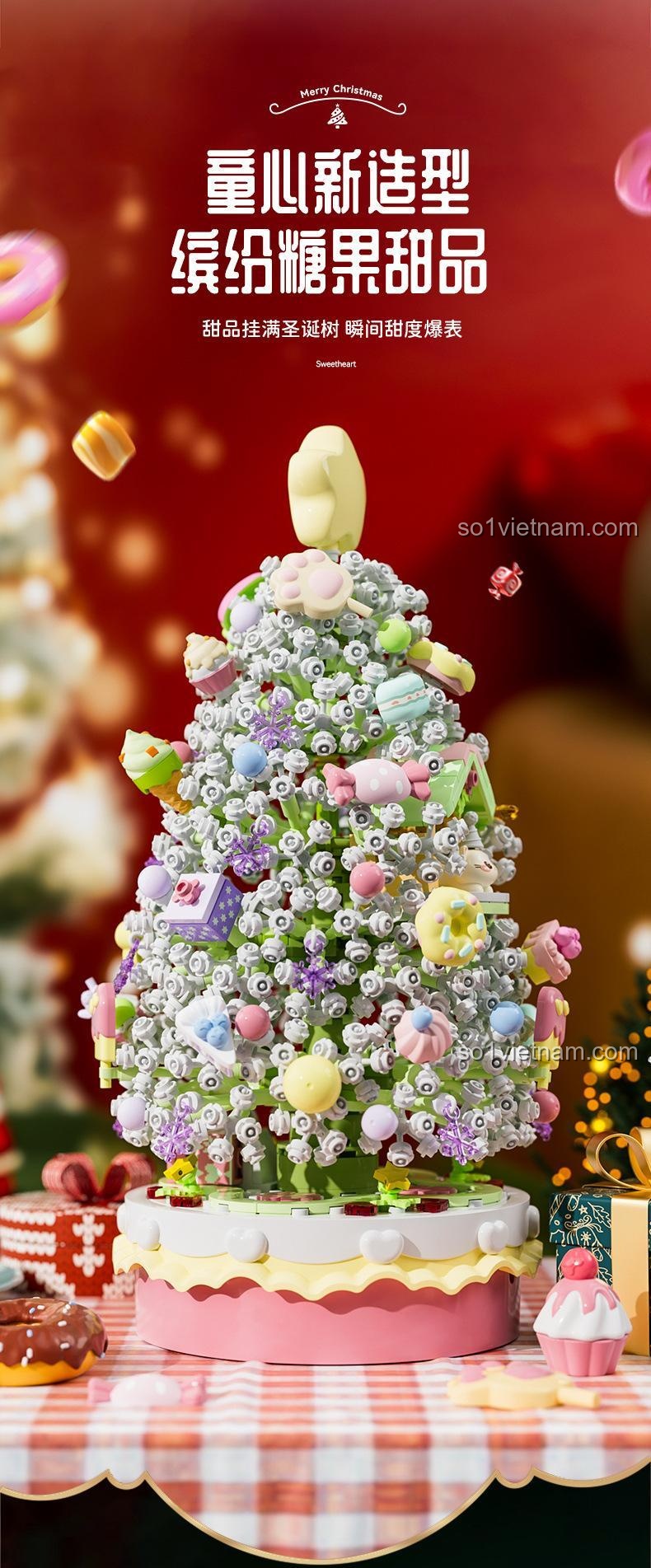 SEMBO 605034 Hộp Nhạc Cây Thông Giáng Sinh Ngọt Ngào Bộ Lắp Ghép Mini Block 1365 Mảnh
