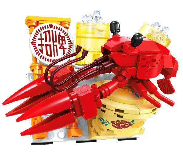 SEMBO 608064 Bộ Lắp Ghép Tôm Hùm Văn Hóa Trường Sa - Mô hình tôm hùm đỏ rực rỡ, tái hiện văn hóa ẩm thực đường phố, có thể làm nam châm dán tủ lạnh, 193 chi tiết, cho bé 6 tuổi
