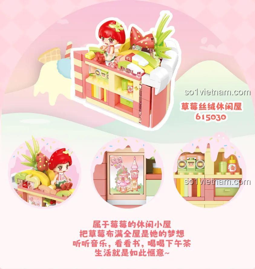 SEMBO 615030 Ngôi Nhà Bánh Kem Dâu Nhung Bộ lắp ghép Mini block