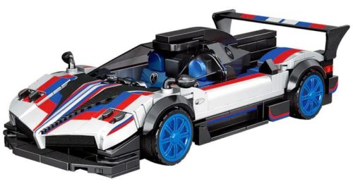 SEMBO 714023 Siêu xe Pagani Zonda R bộ lắp ghép, mô hình xe đua tốc độ cao, màu trắng xanh đỏ đen, 321 chi tiết, độ tuổi 6+, cho bé trai
