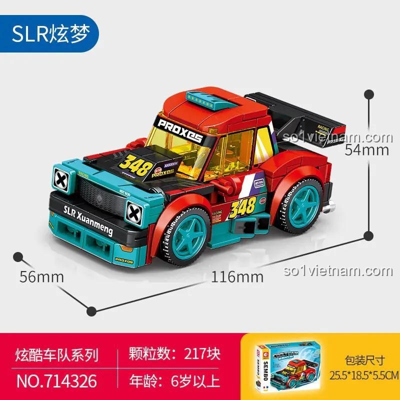 SEMBO 714326 Kích Thước Xe Đua Lắp Ráp: Dài 11.6cm, Rộng 5.6cm, Cao 5.4cm