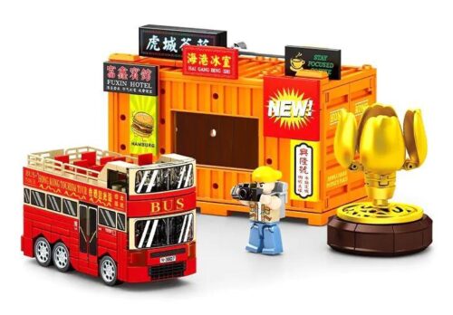 SEMBO 714524 Xe buýt du lịch Hong Kong bộ lắp ghép 281 mảnh, xe buýt hai tầng phong cách Hong Kong, có minifigure, cho bé 6 tuổi