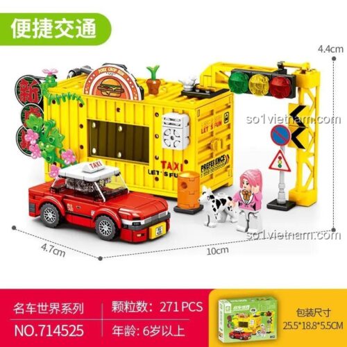 SEMBO 714525 Xe Taxi Giao Thông Hồng Kông bộ lắp ghép, kích thước hộp 25.5x18.8x5.5cm, số chi tiết 271 mảnh, đồ chơi giáo dục cho bé 6 tuổi