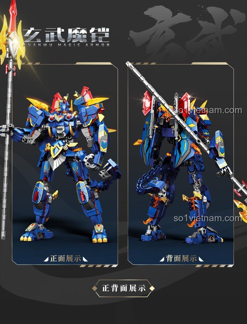 Bộ đồ chơi SEMBO 103333 Cơ Giáp Huyền Vũ Ma Khải, lắp ráp được 2 dạng khác nhau, thể hiện mặt trước và mặt sau của mô hình, giá tiết kiệm cho bé trai.