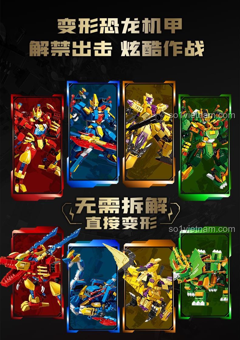 Các dạng biến hình của SEMBO 103389 Biến Hình Khủng Long Mecha - Liệt Hỏa Chiến Thần, bộ đồ chơi robot biến hình cho bé trai 6 tuổi, 622 chi tiết