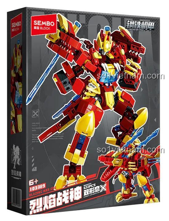Hộp sản phẩm SEMBO 103389 Biến Hình Khủng Long Mecha - Liệt Hỏa Chiến Thần, bộ đồ chơi robot biến hình cho bé trai 6 tuổi, 622 chi tiết