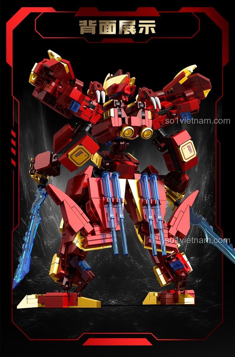 SEMBO 103389 Biến Hình Khủng Long Mecha - Liệt Hỏa Chiến Thần nhìn từ cạnh bên, bộ đồ chơi robot biến hình cho bé trai 6 tuổi, 622 chi tiết