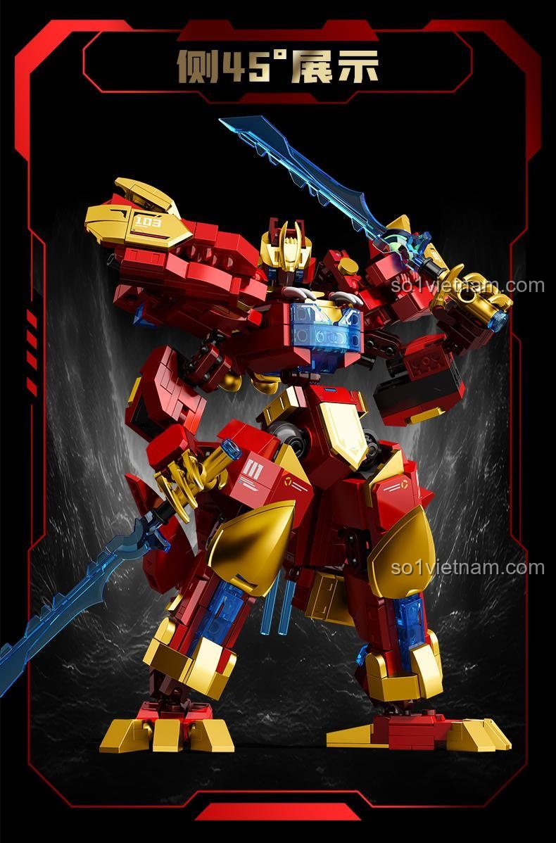 SEMBO 103389 Biến Hình Khủng Long Mecha - Liệt Hỏa Chiến Thần với các tư thế chiến đấu, bộ đồ chơi robot biến hình cho bé trai 6 tuổi, 622 chi tiết