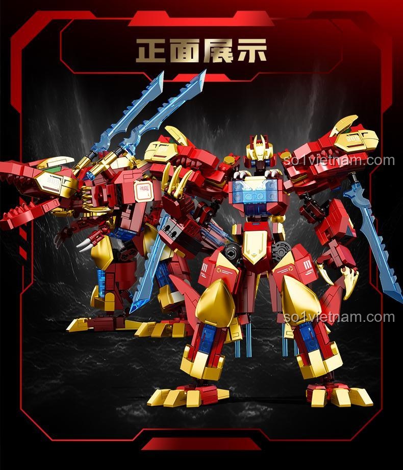 SEMBO 103389 Biến Hình Khủng Long Mecha - Liệt Hỏa Chiến Thần với vũ khí, bộ đồ chơi robot biến hình cho bé trai 6 tuổi, 622 chi tiết