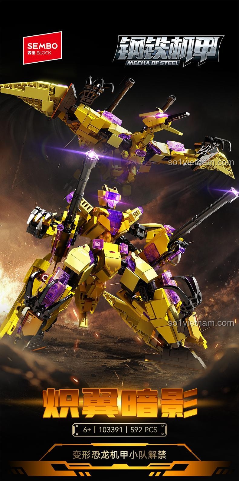 Thông tin chi tiết sản phẩm SEMBO 103391 Robot khủng long biến hình