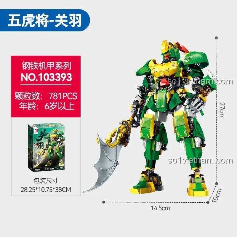 Kích thước mô hình Người máy cơ khí Quan Vũ SEMBO 103393, đồ chơi mô hình 3393 với 781 chi tiết, phù hợp bé trai 6 tuổi.