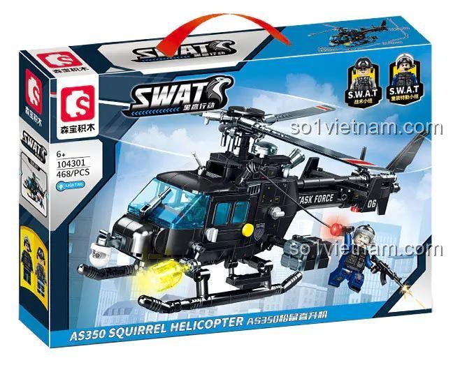 hộp bộ lắp ghép SEMBO 104301 Trực thăng đặc nhiệm SWAT, đồ chơi mô hình quân sự cho bé trai 6 tuổi, giá rẻ