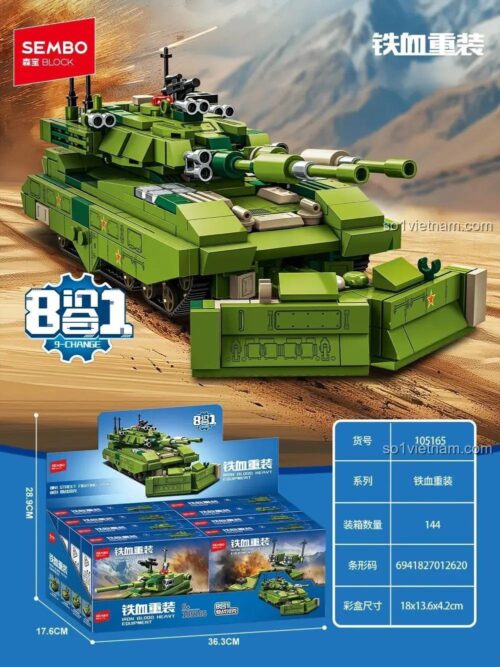 bộ lắp ghép SEMBO 105165 Xe Tăng M61 Chiến Đấu Đô Thị 8-trong-1 chất lượng cao cho con trai 6 tuổi