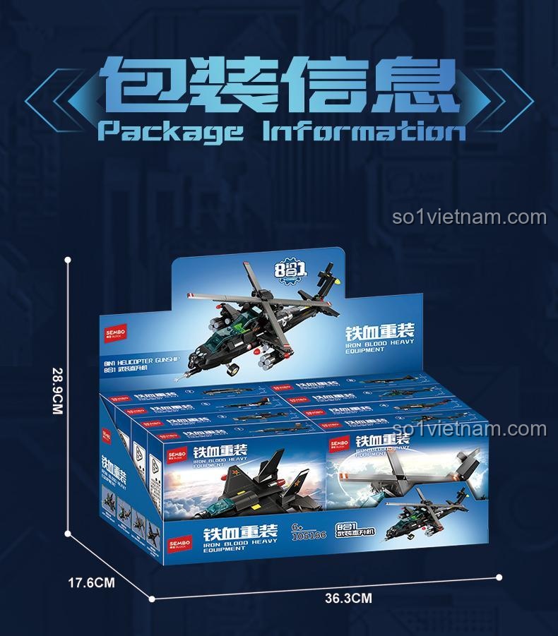 Mô hình máy bay chiến đấu 105166 bộ lắp ghép Trực thăng vũ trang hộp sản phẩm 8in1