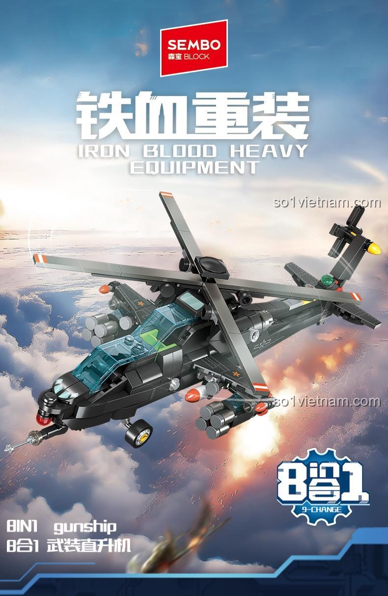 Bộ sưu tập máy bay quân sự 8in1 SEMBO bộ lắp ghép 105166 với 8 kiểu lắp độc đáo