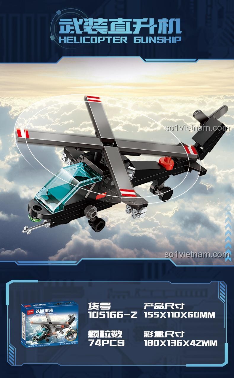 đồ chơi mô hình Trực thăng vũ trang 166 bộ xếp hình Máy bay quân sự mô hình trực thăng chiến đấu